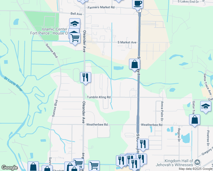 map of restaurants, bars, coffee shops, grocery stores, and more near 148 Carol Susan Lane in Fort Pierce