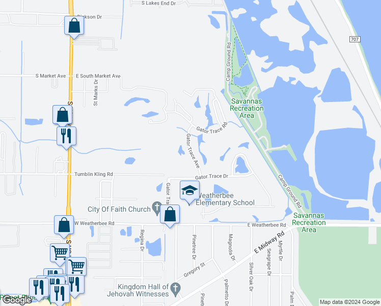 map of restaurants, bars, coffee shops, grocery stores, and more near 4215 Gator Trace Avenue in Fort Pierce