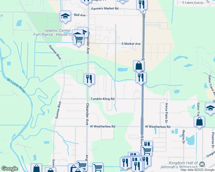 map of restaurants, bars, coffee shops, grocery stores, and more near 144 Carol Susan Lane in Fort Pierce