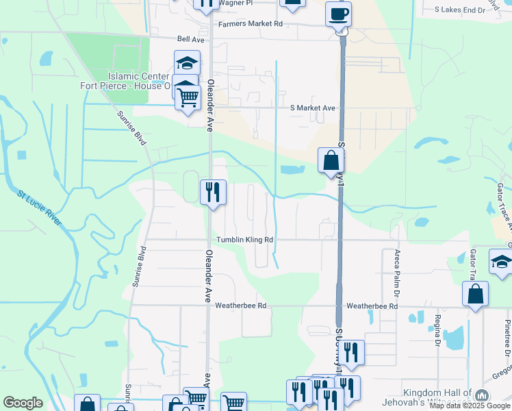 map of restaurants, bars, coffee shops, grocery stores, and more near 148 Carol Susan Lane in Fort Pierce