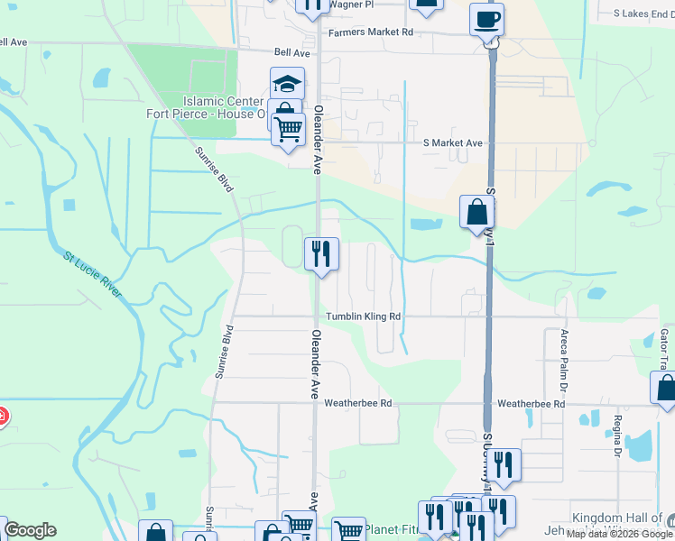 map of restaurants, bars, coffee shops, grocery stores, and more near 4493 Timber Ridge Lane in Fort Pierce