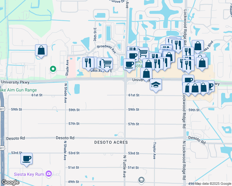 map of restaurants, bars, coffee shops, grocery stores, and more near 2708 61st Street in Sarasota