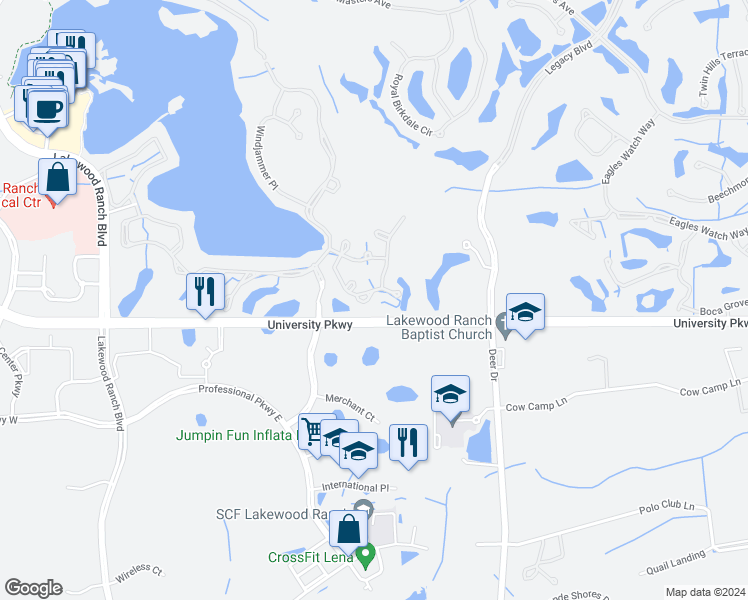 map of restaurants, bars, coffee shops, grocery stores, and more near 8482 Idlewood Court in Lakewood Ranch