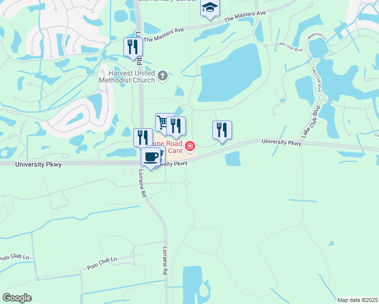 map of restaurants, bars, coffee shops, grocery stores, and more near 7385 University Parkway in Bradenton