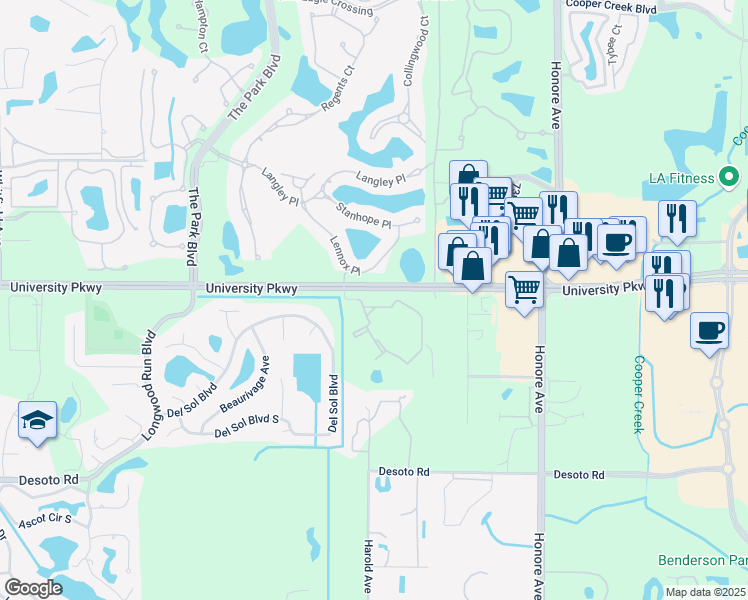 map of restaurants, bars, coffee shops, grocery stores, and more near 6001 Medici Court in Sarasota