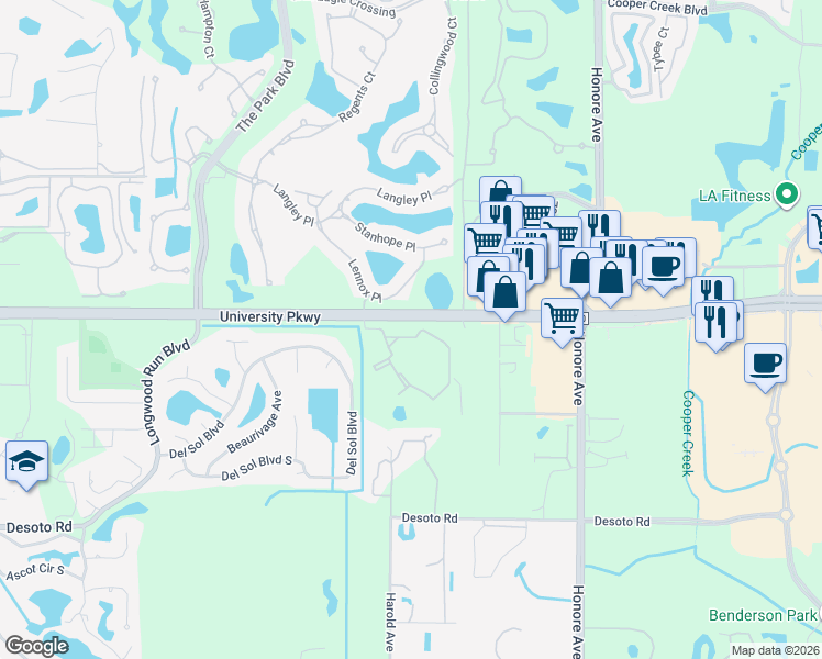 map of restaurants, bars, coffee shops, grocery stores, and more near 6012 Medici Court in Sarasota