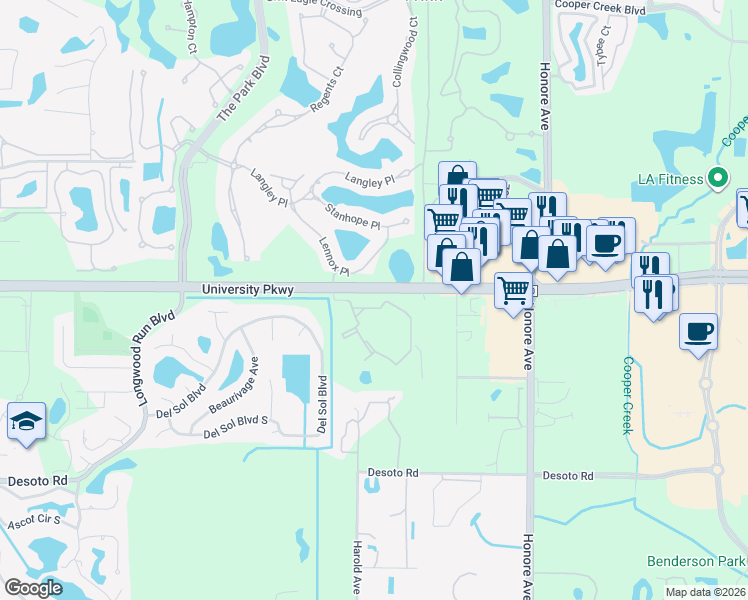 map of restaurants, bars, coffee shops, grocery stores, and more near 6012 Medici Court in Sarasota