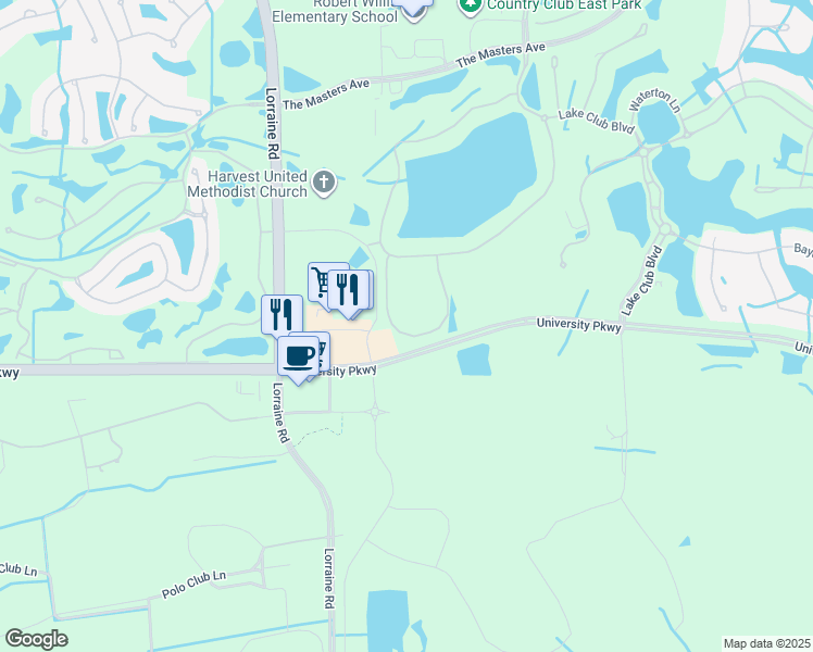 map of restaurants, bars, coffee shops, grocery stores, and more near 7385 University Parkway in Bradenton