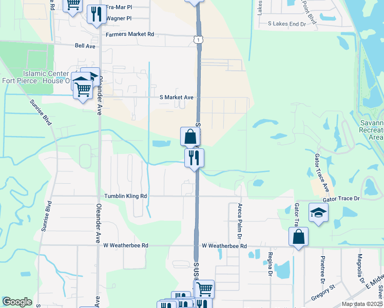 map of restaurants, bars, coffee shops, grocery stores, and more near 3957 Florida 5 in Fort Pierce