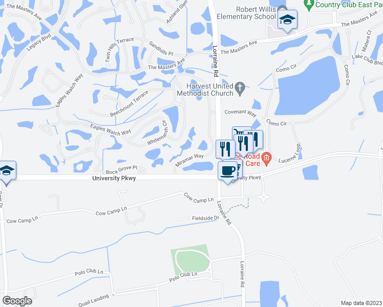 map of restaurants, bars, coffee shops, grocery stores, and more near 8366 Miramar Way in Bradenton