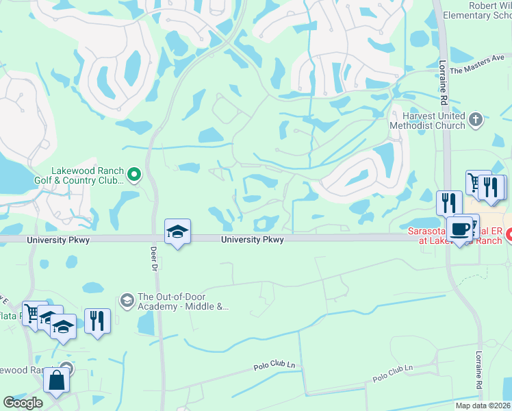 map of restaurants, bars, coffee shops, grocery stores, and more near 7029 Woodmore Terrace in Lakewood Ranch