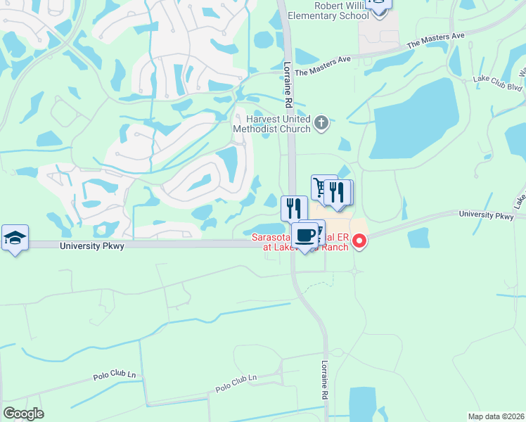 map of restaurants, bars, coffee shops, grocery stores, and more near 8354 Miramar Way in Bradenton