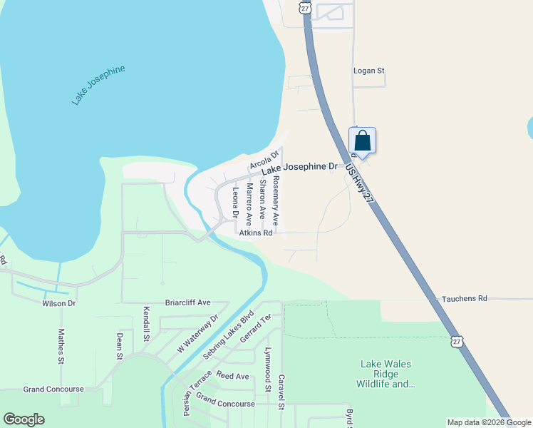 map of restaurants, bars, coffee shops, grocery stores, and more near 122 Rosemary Avenue in Sebring