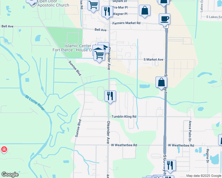 map of restaurants, bars, coffee shops, grocery stores, and more near 4002 Oleander Avenue in Fort Pierce