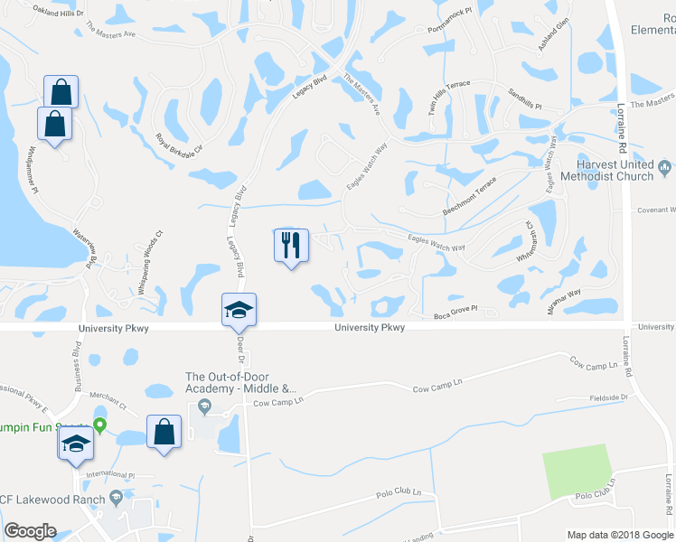 map of restaurants, bars, coffee shops, grocery stores, and more near 6906 Woodmore Terrace in Lakewood Ranch