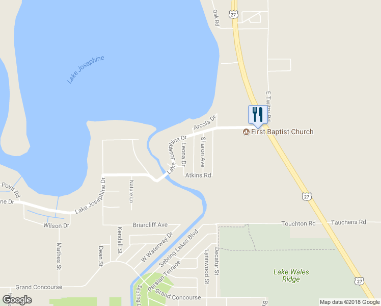 map of restaurants, bars, coffee shops, grocery stores, and more near 110 Marrero Avenue in Sebring