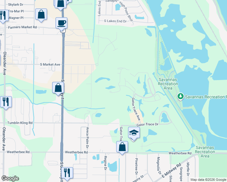 map of restaurants, bars, coffee shops, grocery stores, and more near 4190 Gator Greens Way in Fort Pierce