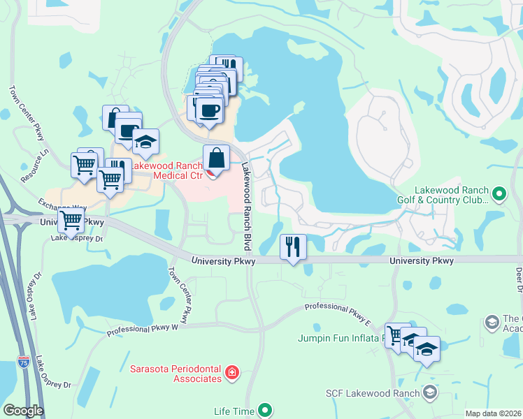map of restaurants, bars, coffee shops, grocery stores, and more near 8443 Sailing Loop in Lakewood Ranch