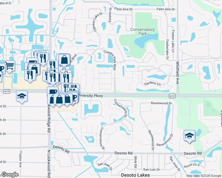 map of restaurants, bars, coffee shops, grocery stores, and more near 5015 Brandeis Circle East in Sarasota