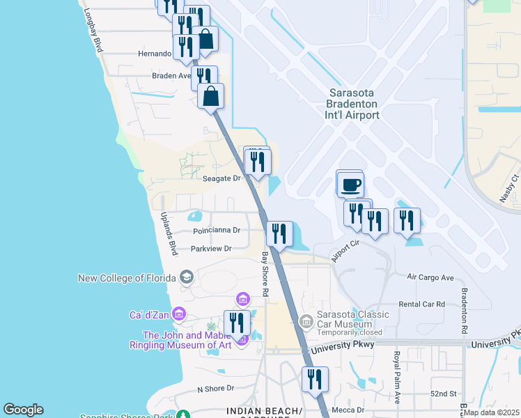 map of restaurants, bars, coffee shops, grocery stores, and more near 8650 North Tamiami Trail in Sarasota