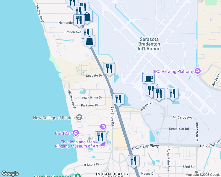 map of restaurants, bars, coffee shops, grocery stores, and more near 8650 North Tamiami Trail in Sarasota