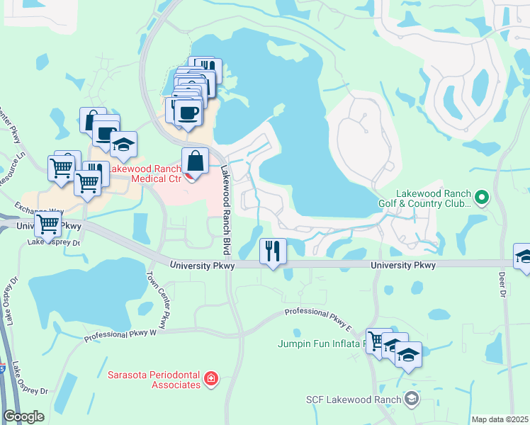 map of restaurants, bars, coffee shops, grocery stores, and more near 8467 Sailing Loop in Lakewood Ranch
