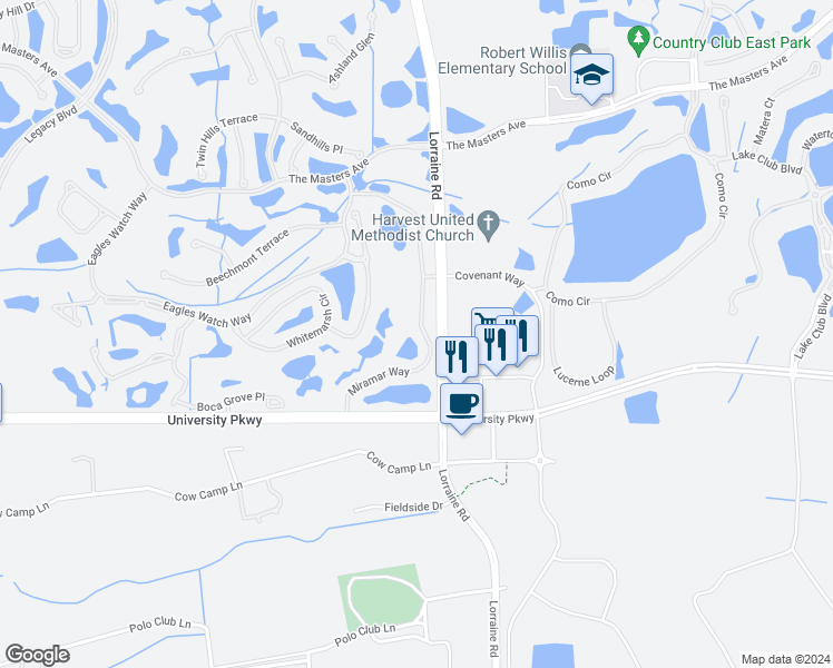 map of restaurants, bars, coffee shops, grocery stores, and more near 8276 Miramar Way in Bradenton