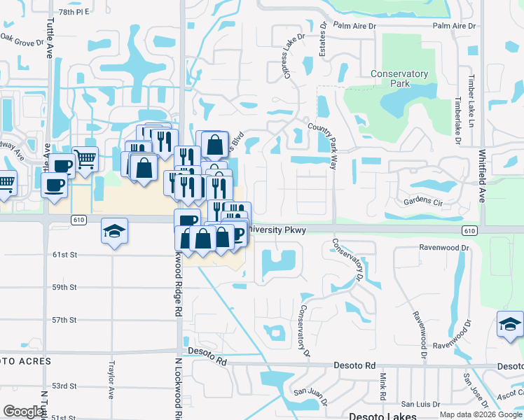 map of restaurants, bars, coffee shops, grocery stores, and more near 8421 Cypress Lake Circle in Sarasota