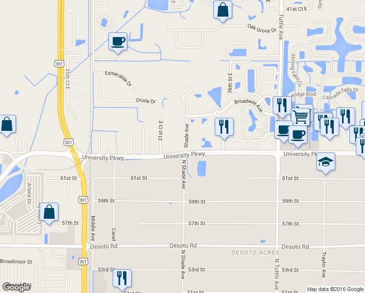 map of restaurants, bars, coffee shops, grocery stores, and more near 8490 North Shade Avenue in Sarasota