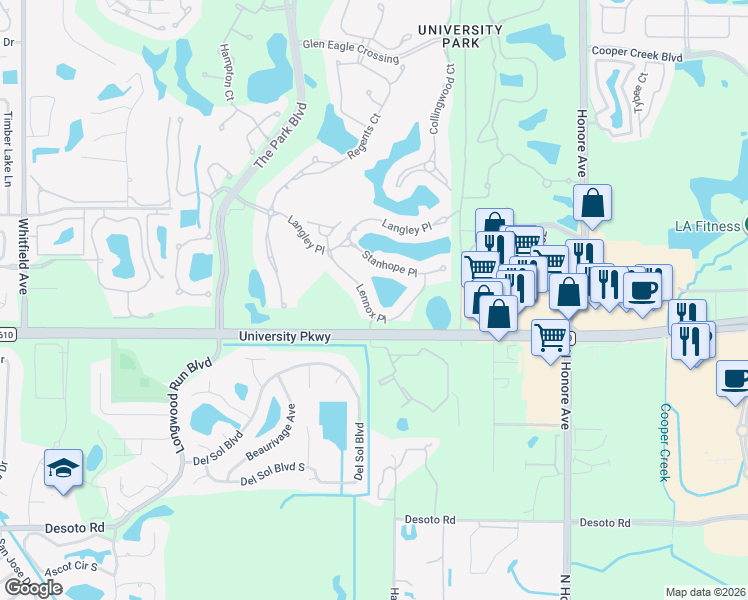 map of restaurants, bars, coffee shops, grocery stores, and more near 7013 Lennox Place in Manatee County