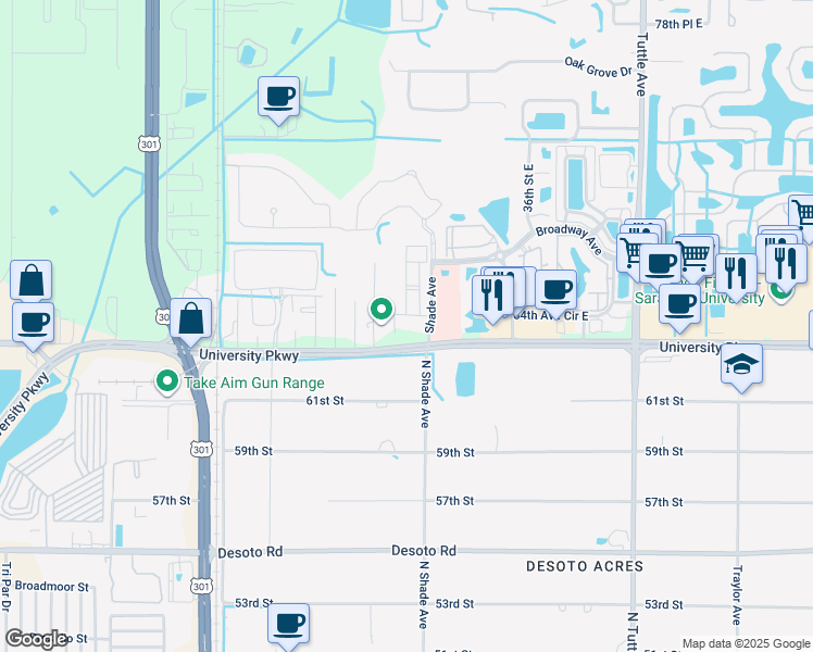 map of restaurants, bars, coffee shops, grocery stores, and more near 8490 North Shade Avenue in Sarasota