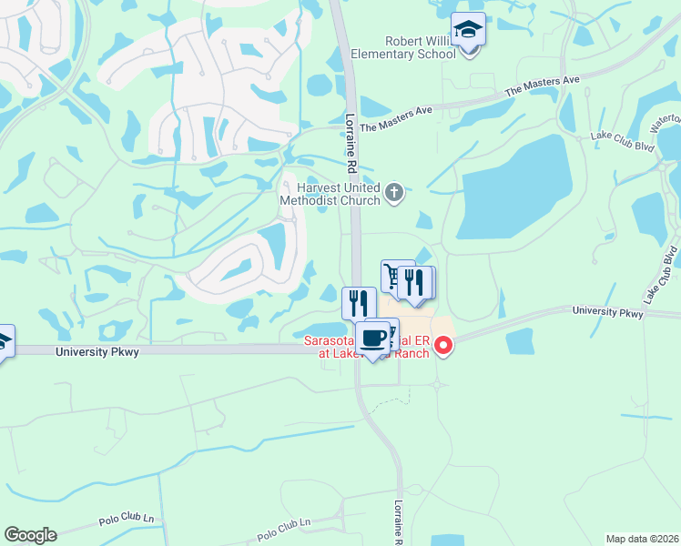 map of restaurants, bars, coffee shops, grocery stores, and more near 8252 Miramar Way in Lakewood Ranch