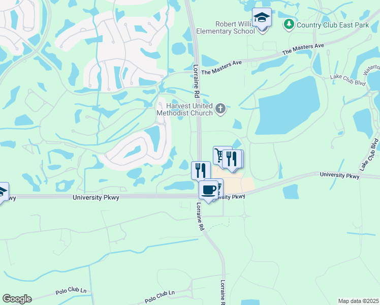 map of restaurants, bars, coffee shops, grocery stores, and more near Miramar Way in Lakewood Ranch