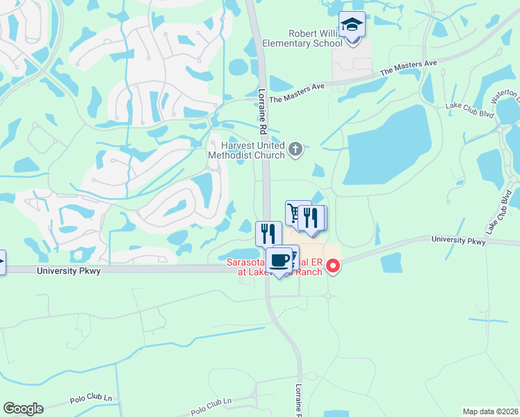 map of restaurants, bars, coffee shops, grocery stores, and more near 8261 Miramar Way in Lakewood Ranch