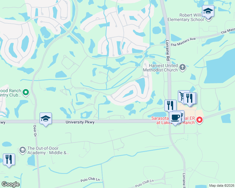 map of restaurants, bars, coffee shops, grocery stores, and more near 7180 Whitemarsh Circle in Lakewood Ranch