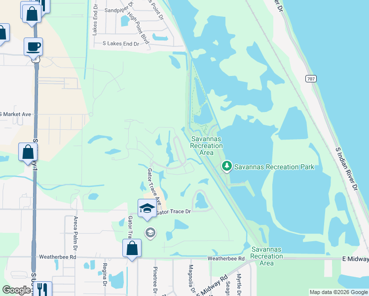 map of restaurants, bars, coffee shops, grocery stores, and more near 4060 Gator Trace Road in Fort Pierce