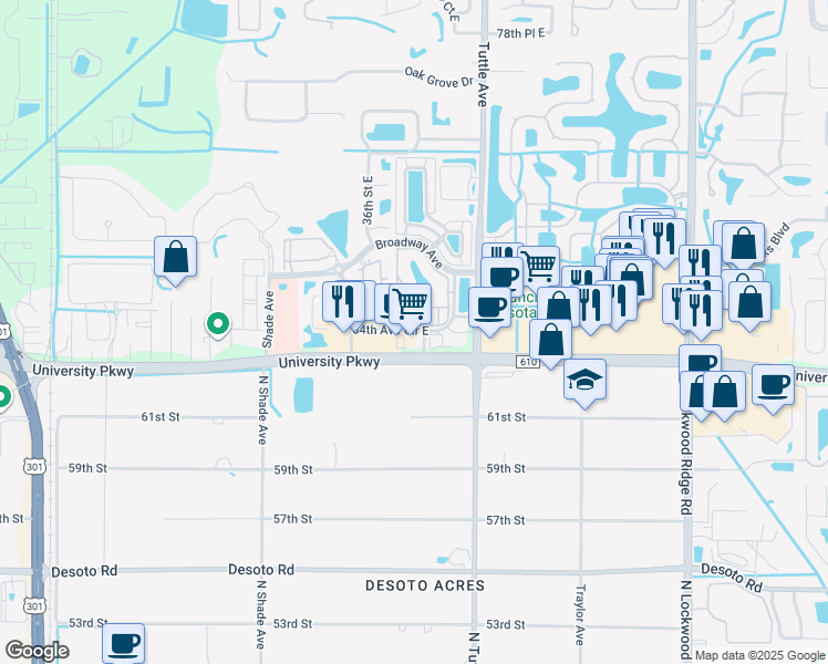map of restaurants, bars, coffee shops, grocery stores, and more near 1470 84th Avenue Circle East in Sarasota