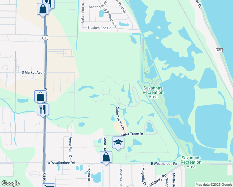 map of restaurants, bars, coffee shops, grocery stores, and more near 4168 Gator Trace Villas Circle in Fort Pierce
