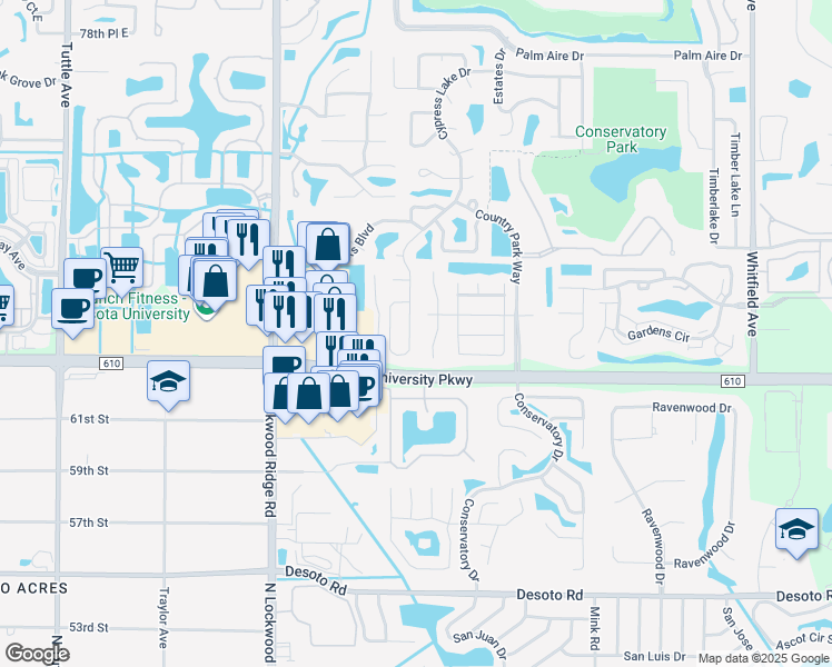 map of restaurants, bars, coffee shops, grocery stores, and more near 8421 Cypress Lake Circle in Sarasota