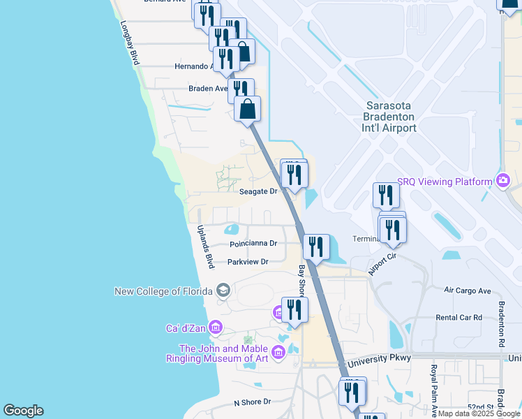map of restaurants, bars, coffee shops, grocery stores, and more near 8433 Cypress Circle in Sarasota