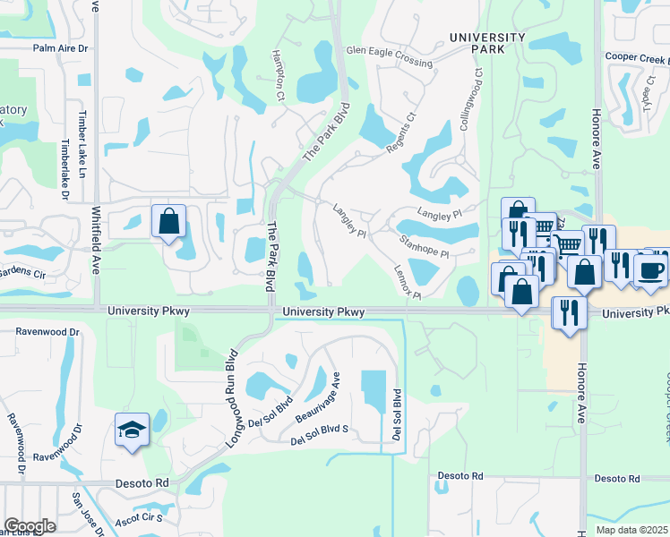 map of restaurants, bars, coffee shops, grocery stores, and more near 8415 Grosvenor Court in Bradenton