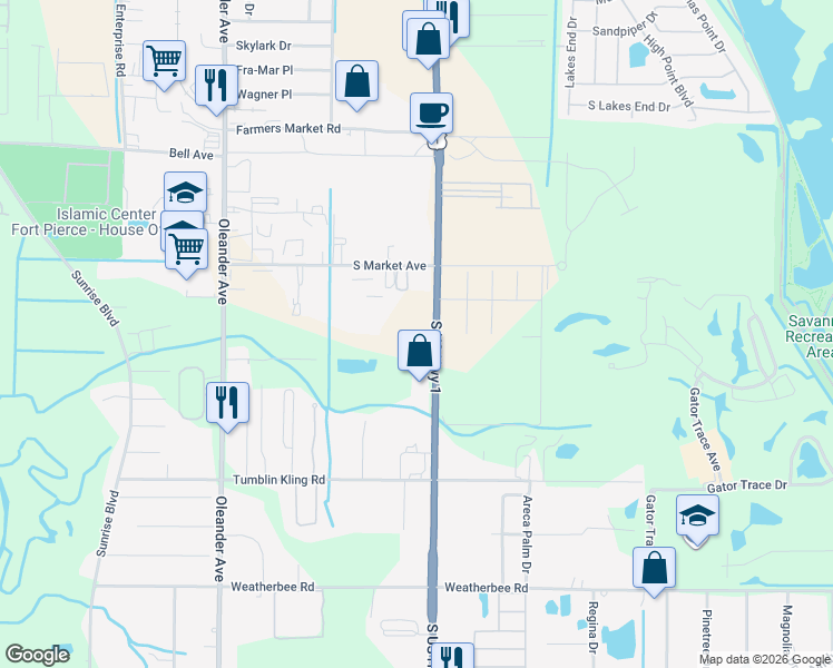 map of restaurants, bars, coffee shops, grocery stores, and more near 3921 South Us Highway 1 in Fort Pierce