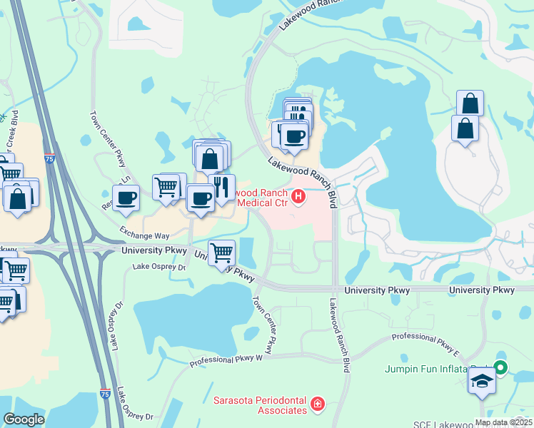 map of restaurants, bars, coffee shops, grocery stores, and more near 6310 Health Park Way in Bradenton