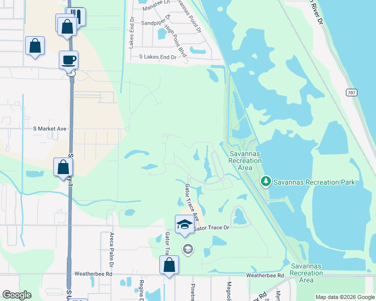 map of restaurants, bars, coffee shops, grocery stores, and more near 4019 Gator Trace Road in Fort Pierce