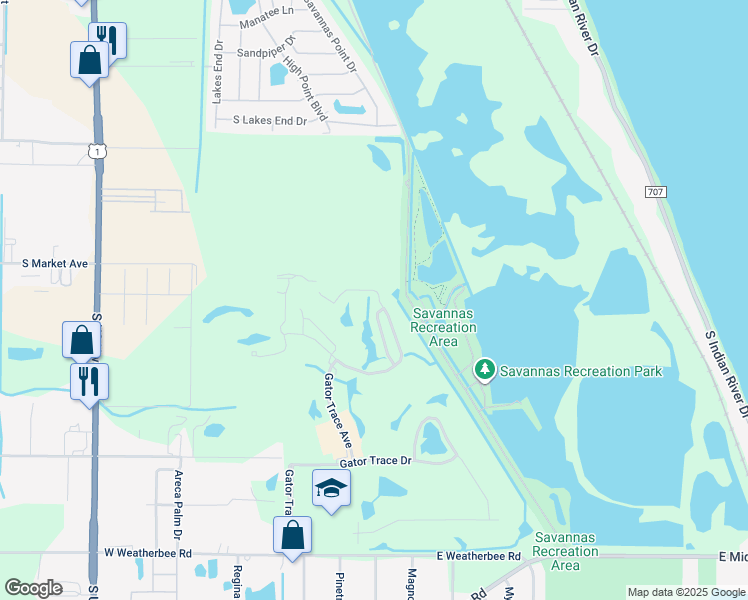 map of restaurants, bars, coffee shops, grocery stores, and more near 4041 Gator Trace Road in Fort Pierce