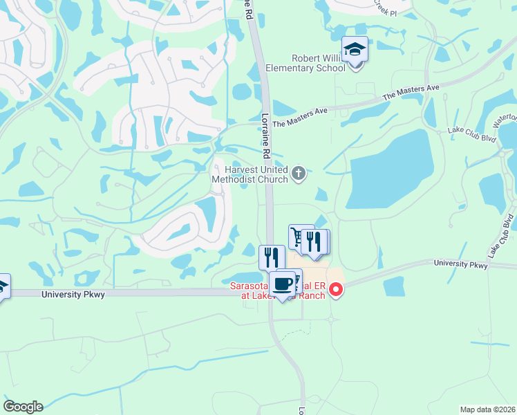 map of restaurants, bars, coffee shops, grocery stores, and more near 8214 Miramar Way in Bradenton