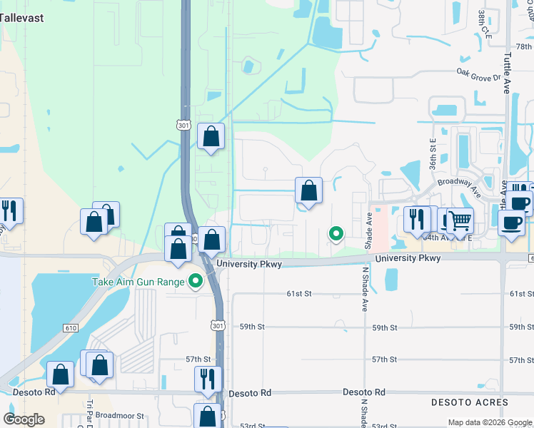 map of restaurants, bars, coffee shops, grocery stores, and more near 2083 University Parkway in Sarasota