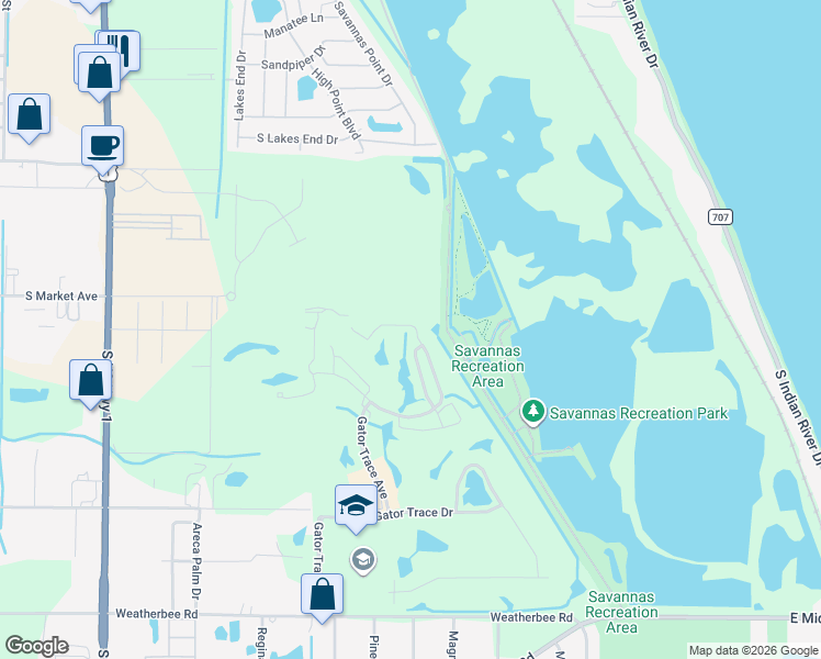 map of restaurants, bars, coffee shops, grocery stores, and more near 4037 Gator Trace Road in Fort Pierce