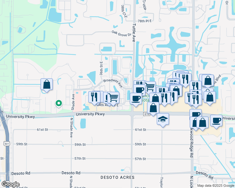map of restaurants, bars, coffee shops, grocery stores, and more near 8357 38th Street Circle East in Sarasota
