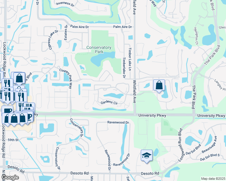 map of restaurants, bars, coffee shops, grocery stores, and more near 5670 Gardens Drive in Sarasota